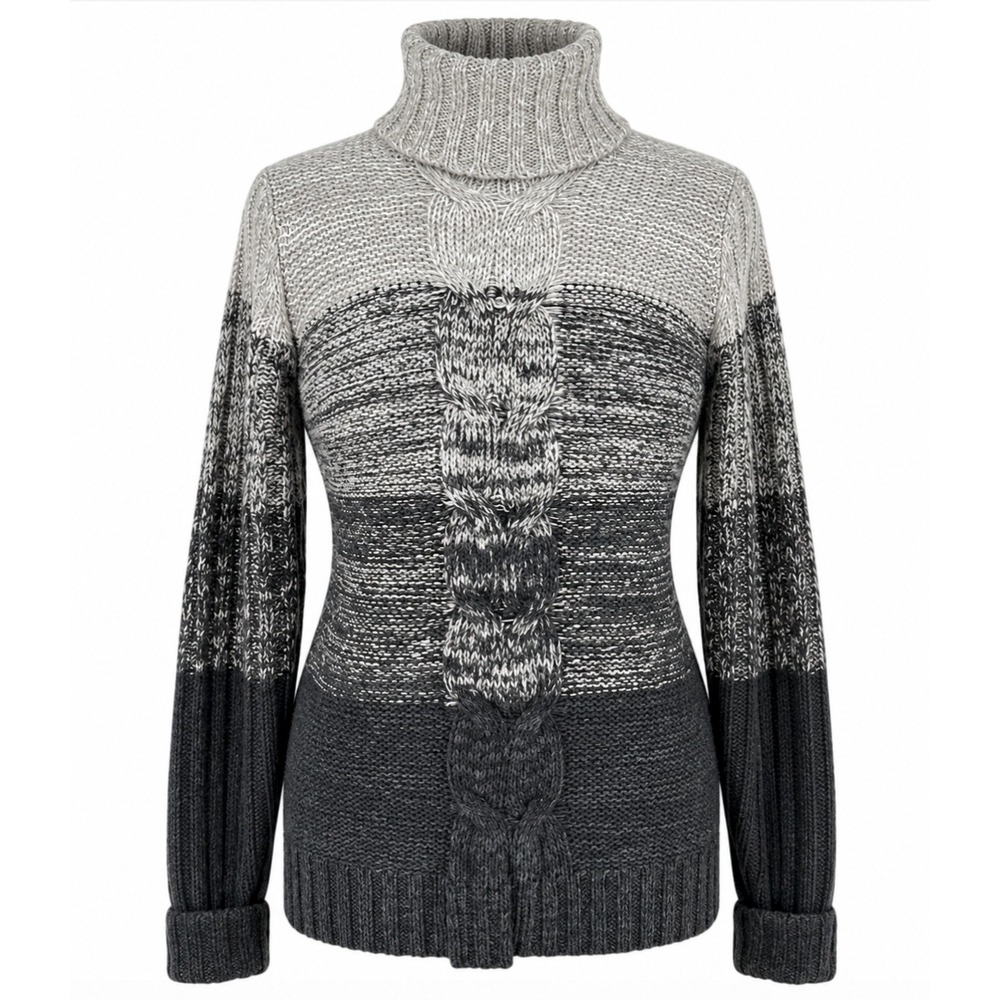 Kenar Colorblock Cable Knit Turtleneck Sweater Women XL Gray NEW